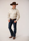 Roper Mens Snap Long Sleeve - Vintage Wheat Print - Broken horn