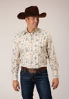 Roper Mens Snap Long Sleeve - Vintage Wheat Print - Broken horn
