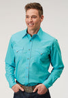 Roper Mens Solid Turquoise Snap Shirt - Broken horn