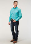 Roper Mens Solid Turquoise Snap Shirt - Broken horn