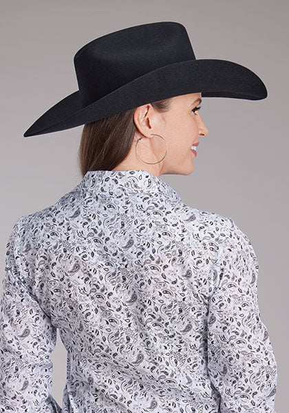 Roper Women's White and Black Paisley Print - Broken horn