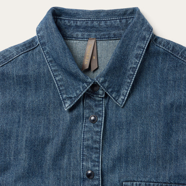 Stetson Embroidered Denim Crop Top - Broken horn