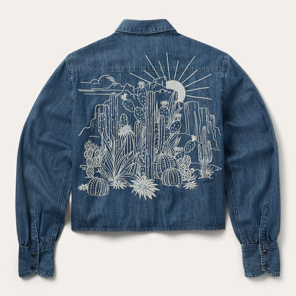 Stetson Embroidered Denim Crop Top - Broken horn