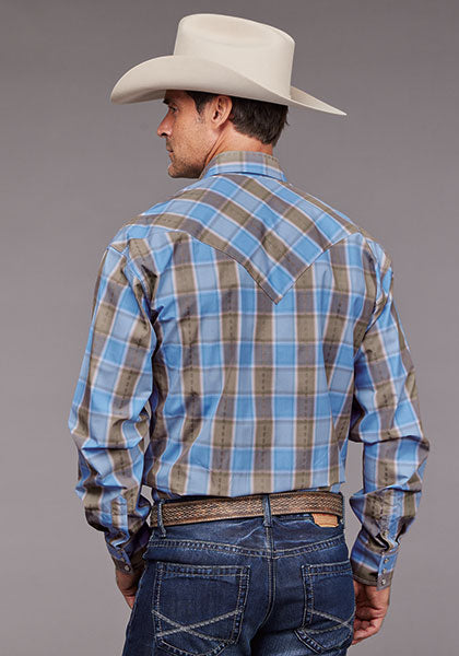Stetson Men Chambray Dobby Plaid - Broken horn