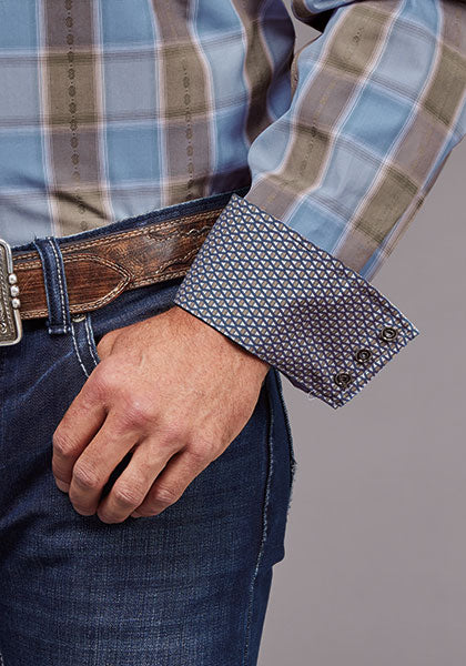 Stetson Men Chambray Dobby Plaid - Broken horn