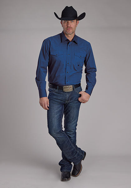 Roper Black Fill Poplin - Broken horn