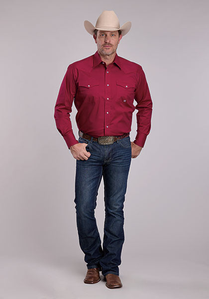Roper Men Solid Stretch Poplin Red - Broken horn