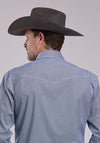 Roper Men Stretch Minicheck Navy Snap Shirt - Broken horn