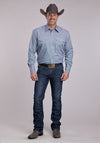Roper Men Stretch Minicheck Navy Snap Shirt - Broken horn