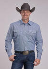 Roper Men Stretch Minicheck Navy Snap Shirt - Broken horn