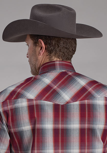 Roper Men Wine and Smoke Plaid - Broken horn