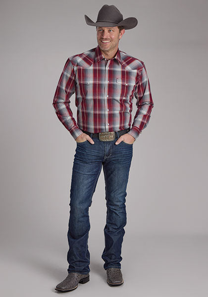 Roper Men Wine and Smoke Plaid - Broken horn