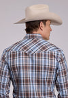 Roper Mens Brown/Blue Plaid Snap Shirt - Broken horn
