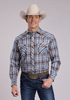 Roper Mens Brown/Blue Plaid Snap Shirt - Broken horn