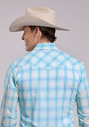 Roper Mens Cyan Plaid Snap Shirt - Broken horn