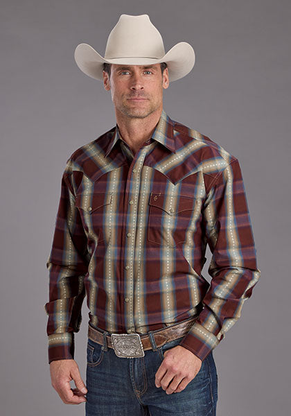 Stetson Men Red Rock Dobby Plaid - Broken horn