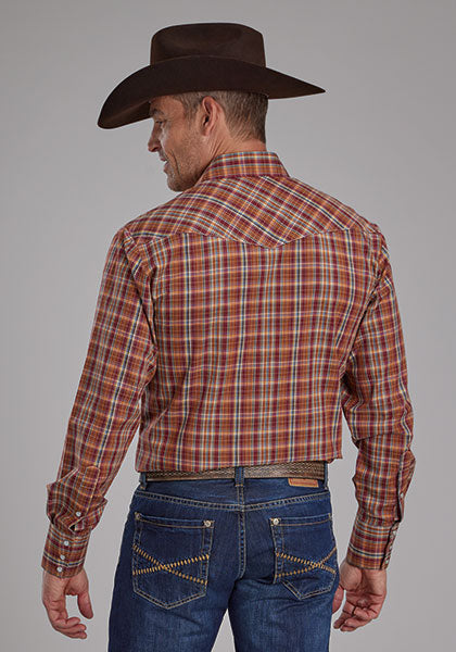 Roper Men Snap Woven Plaid - Broken horn