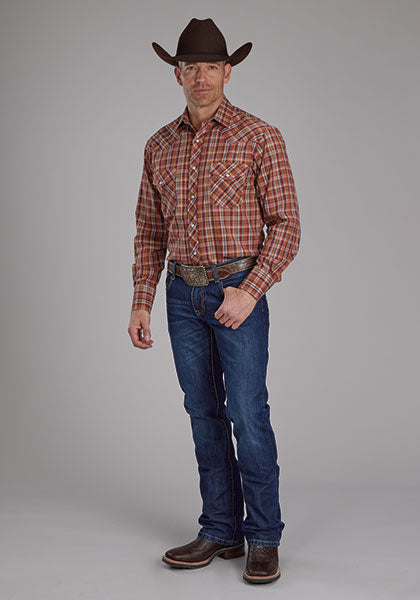 Roper Men Snap Woven Plaid - Broken horn