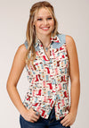 Roper Women Boot Print Rayon Western Top - Broken horn