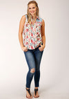 Roper Women Boot Print Rayon Western Top - Broken horn