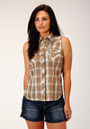 Roper Women Sleeveless Shirt Snap Woven Plaid - Broken horn
