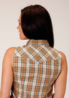 Roper Women Sleeveless Shirt Snap Woven Plaid - Broken horn