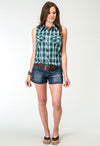 Roper Women Sleeveless Shirt Snap Woven Plaid - Broken horn
