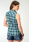 Roper Women Sleeveless Shirt Snap Woven Plaid - Broken horn