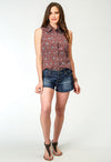 Roper Womens Sleeveless Shirt Performance All Over Prints - Broken horn