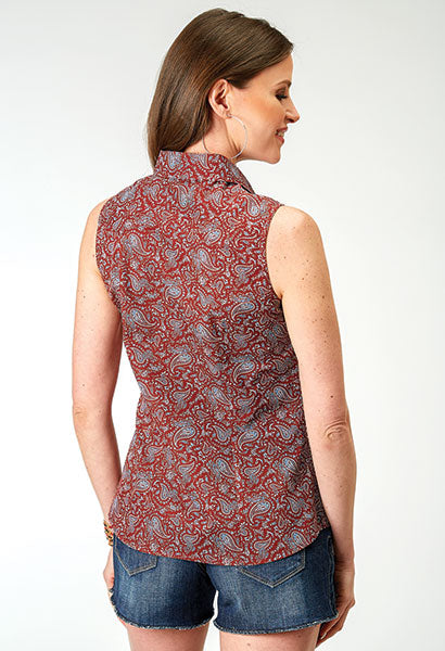Roper Womens Sleeveless Shirt Performance All Over Prints - Broken horn