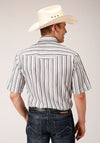Roper Men Light Gray/Charcoal/White Stripe Short Sleeve - Broken horn