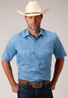 Roper Mens Snap Solid Broadcloth - Heritage Blue - Broken horn