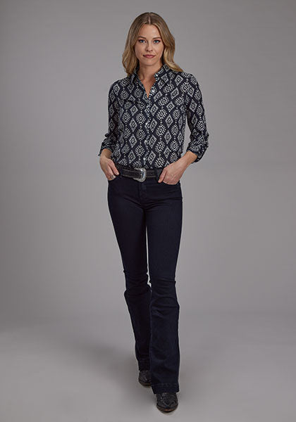 Roper Women Black/Cream Ikat Print - Broken horn