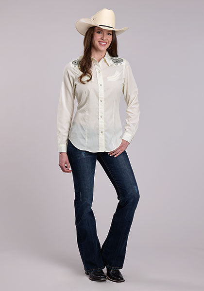 Roper Women's Soild Broadcloth - White Asparagus - Broken horn