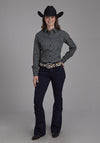 Roper Womens Black Denim Western Blouse - Broken horn
