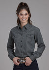 Roper Womens Black Denim Western Blouse - Broken horn