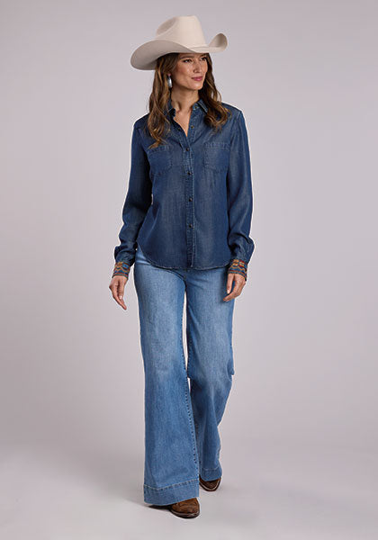 Stetson Women Denim Snap Blouse - Broken horn