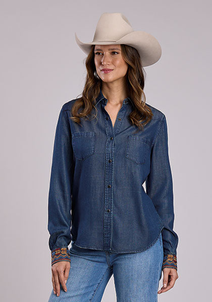 Stetson Women Denim Snap Blouse - Broken horn