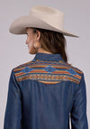 Stetson Women Denim Snap Blouse - Broken horn