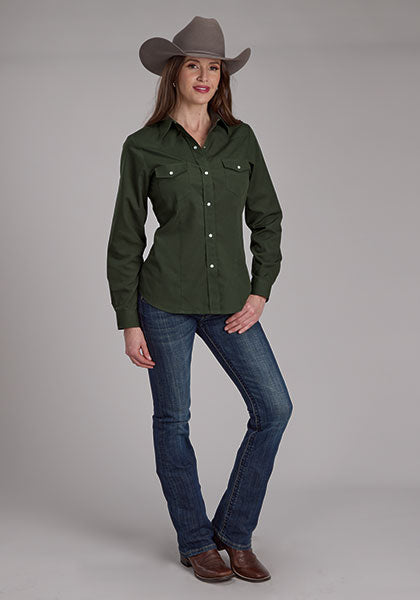 Roper Solid Broadcloth - Dark Olive - Broken horn