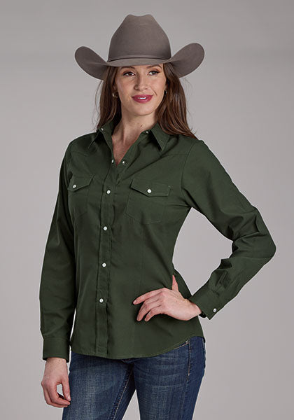 Roper Solid Broadcloth - Dark Olive - Broken horn