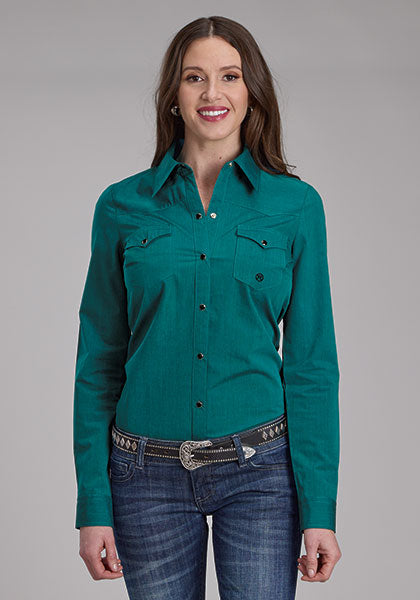 Roper Women Black Fill Solid Poplin - Broken horn