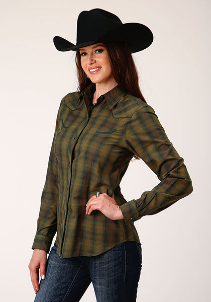Roper Women Black/Gold Plaid - Broken horn