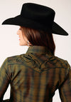 Roper Women Black/Gold Plaid - Broken horn