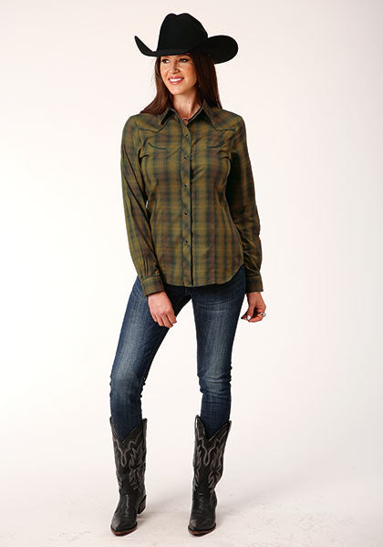 Roper Women Black/Gold Plaid - Broken horn