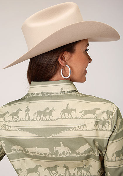 Roper Women Cowboy Rugby Print - Broken horn