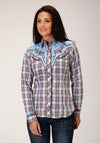 Roper Women Fancy Applique - Lt Blue/White Plaid - Broken horn