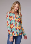 Roper Women Ikat Paisley Print Poly Crepe - Broken horn