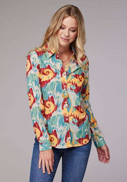 Roper Women Ikat Paisley Print Poly Crepe - Broken horn