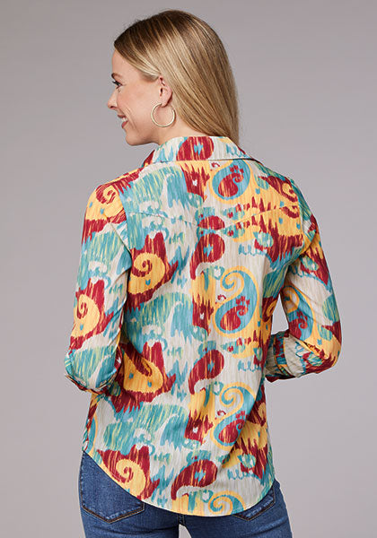 Roper Women Ikat Paisley Print Poly Crepe - Broken horn